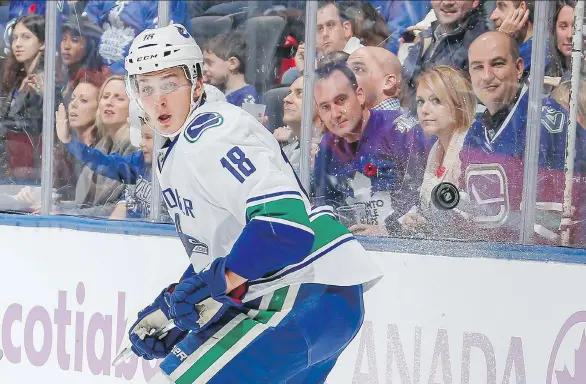  ?? KEVIN SOUSA/NHLI VIA GETTY IMAGES FILES ?? Vancouver Canucks winger Jake Virtanen says he wants “to go out there and play for the coaches that push me. (Travis) Green pushes me.”