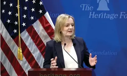  ?? ?? Liz Truss at the Heritage Foundation, Washington DC, 22 April 2024. Photograph: Heritage Foundation