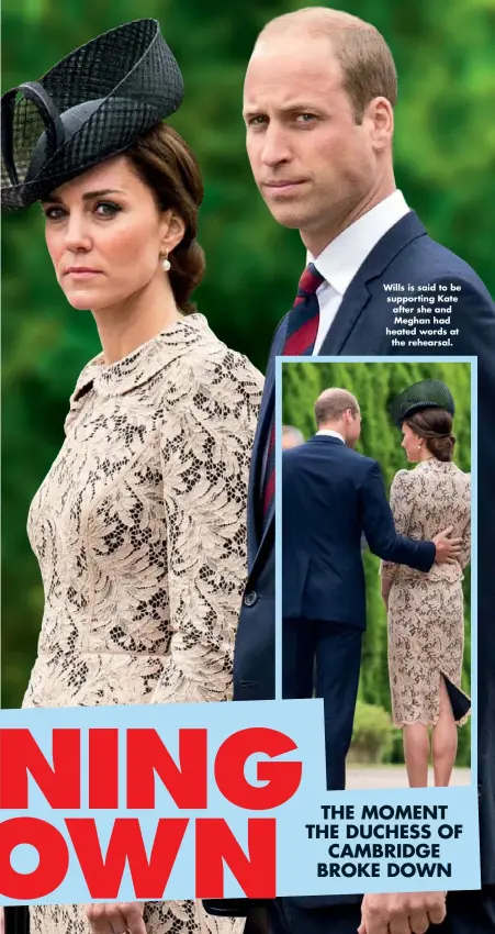  ??  ?? Wills is said to be supporting Kate after she and Meghan had heated words at the rehearsal.