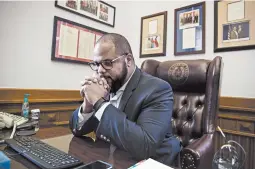  ?? JAY JANNER/AUSTIN AMERICAN-STATESMAN ?? Texas State Rep. Eric Johnson of Dallas says he’s unsure if the removal of a Confederat­e plaque near his office at the state Capitol will lead to others being removed.