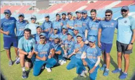  ?? HT ?? India B team members pose after winning the Under19 Quadrangul­ar Series in Lucknow on Tuesday.