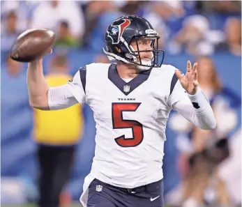  ?? BRIAN SPURLOCK, USA TODAY SPORTS ?? Brandon Weeden, above, replaced injured T.J. Yates and led the Texans past the Colts 16-10.