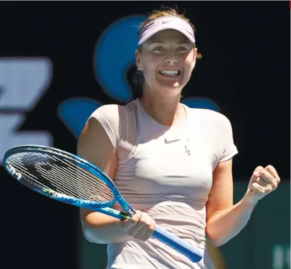  ?? AP FOTO ?? EXCITING RETURN. Maria Sharapova pulls off an easy win in her return to the Australian Open after serving a 15-month ban for a failed doping test in 2016.