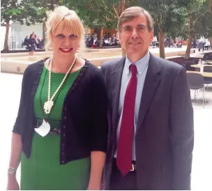  ??  ?? ●● Victoria Adinkra, Macmillan breast care nurse, with David Rutley MP