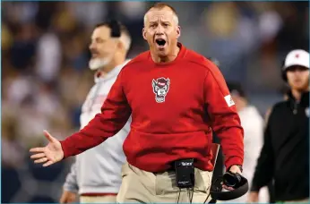  ?? Getty Images/tns ?? Head coach Dave Doeren of the North Carolina State Wolfpack reacts during the first half against the Georgia Tech Yellow Jackets at Bobby Dodd Stadium in November, 2019 in Atlanta, Georgia.