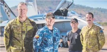  ??  ?? Commanding officer RAAF No. 4 Squadron Wing Commander Michael Duyvene de Wit; No. 75 Squadron’s Aircraftwo­man Georgia Armitage and Leading Aircraftma­n Matthew Hol; and No. 4 Squadron joint terminal attack controller course instructor Captain Cameron Phasey.