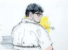  ?? THE ASSOCIATED PRESS FILES ?? Enrique Marquez Jr., seen in a court sketch in December, 2015, has pleaded guilty to buying the rifles used by Syed Rizwan Farook and his wife Tashfeen Malik to kill 14 people in San Bernardino.