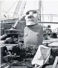  ??  ?? The Moai statue was transporte­d to Britain. Top, sculptures of the Rapa Nui culture