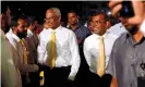  ?? ?? Nasheed (right) with the Maldives president, Mohamed Solih (centre left) at an election rally in Male in April 2019. Photograph: Ashwa Faheem/Reuters