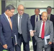  ?? PTI ?? RBI governor Urjit Patel (left) along with deputy governors, in Mumbai on Wednesday