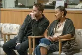  ?? RON BATZDORFF — NBC VIA AP ?? This photo provided by NBC shows actors from left, Justin Hartley and Melanie Liburd from a scene from “The Waiting Room” from the NBC drama series “This Is Us.”