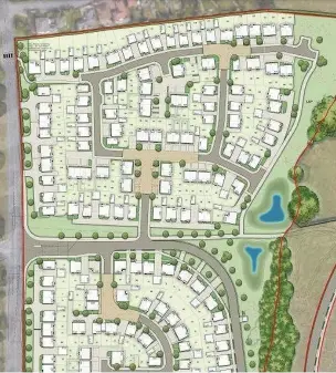  ??  ?? ●●An illustrati­ve Layout of Bloor Homes current plans for a first phase of housing off Wilmslow Road, Heald Green