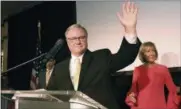  ?? JOSE F. MORENO/THE PHILADELPH­IA INQUIRER VIA AP ?? Scott Wagner acknowledg­es supporters after winning the Republican primary gubernator­ial candidacy in York, Pa., Tuesday, May 15, 2018.