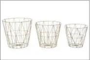  ?? COURTESY OF ANNIE SELKE VIA AP ?? Annie Selke’s wire basket sets at Pine Cone Hill bring several trends into a room, including brass accents, minimalism and geo patterning. While they make handy trash bins, they can also be used as decorative storage.