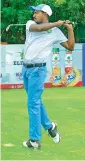  ??  ?? Mohammed Azhar in action during the third round of the Golconda Masters Telangana Open at the Hyderabad Golf
Associatio­n course on Saturday.