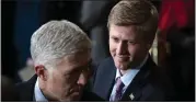  ?? JABIN BOTSFORD — THE WASHINGTON POST VIA AP, POOL, FILE ?? Nick Ayers, right, is no longer expected to fill the role of White House chief of staff, staying as the vice president’s chief.