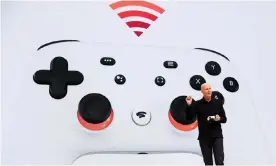  ?? Photograph: Justin Sullivan/Getty Images ?? No plan survives contact with the enemy ... Google vice president Phil Harrison presents the Stadia controller in San Francisco.