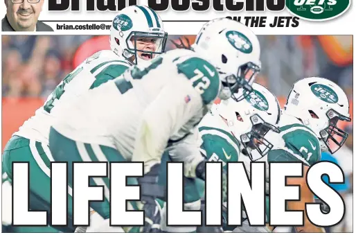  ?? AP ?? STILL AN ISSUE: Though the Jets’ offensive line has not been dominated over its first four games, team brass will need to address this issue heading into next season to help protect Sam Darnold and have a more consistent rushing attack, writes Brian Costello.