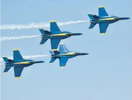  ?? PAUL W. GILLESPIE/CAPITAL GAZETTE ?? The Blue Angels perform their Naval Academy Commission­ing Week air show over the Severn River and Annapolis in May 2021.