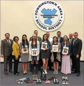  ?? SUBMITTED PHOTO ?? Downingtow­n organizati­ons honored high school students on Thursday for their winning entries in the Positive Prom Message contest about the consequenc­es of driving impaired. Pictured from left to right are: Don Vymazal, of state Sen. Andy Dinniman’s...