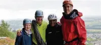  ??  ?? ●● David Rutley (right) with Graham Evans MP (second left), his son Tom and BMC president Rehan Siddiqui at Helsby cliff