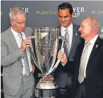  ??  ?? Andy Murray, left, is being tipped to defend his Wimbledon title by Novak Djokovic, pictured top at Eastbourne yesterday, but Roger Federer, above at the launch of the Laver Cup, does not think the Scot should play unless he is 100% fit.