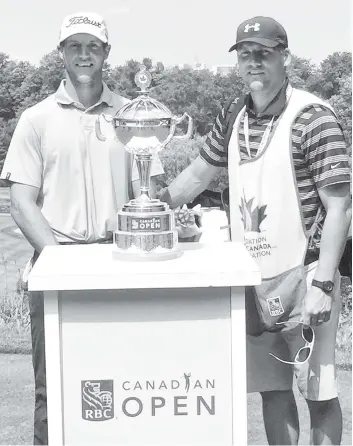  ?? [SUBMITTED] ?? Elmira’s Garrett Rank (left) had a busy week, playing in the Canadian Open in Oakville and signing contracts with the NHL naming him a full-time referee. He was joined at Glen Abbey by his brother Kyle, who was caddying for him.