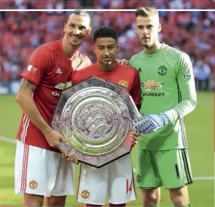  ??  ?? Top Community Shield success in 2016 with Zlatan Ibrahimovi­c and David de Gea Topleft “I’ll take you all on”: Lingard tries to get out of a jam at West Ham Left Jesse hit four goals on his Birmingham bow back in 2013