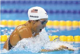  ?? ADAM PRETTY/GETTY IMAGES ?? Maya DiRado competes in the women’s 400 meter individual medley on the first day of the Rio Games on Saturday. She won a silver medal.