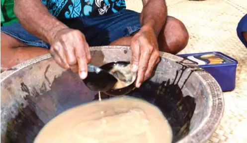  ??  ?? Visitors to Fijian villages are asked to share in grog, kava roots mixed with water