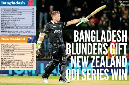  ??  ?? New Zealand’s Tom Latham celebrates his century