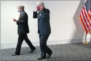  ?? JACQUELYN MARTIN/AP PHOTO ?? Sen. Roy Blunt, R-Mo., left, and Senate Majority Leader Mitch McConnell of Kentucky leave a news conference after a Republican luncheon Tuesday on Capitol Hill.