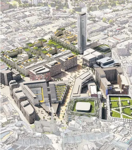  ??  ?? > An artist’s impression of the planned Smithfield developmen­t on the Wholesale Markets site in Birmingham