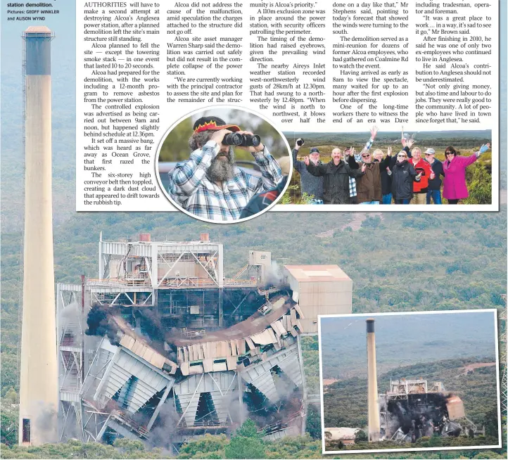  ?? Pictures: GEOFF WINKLER and ALISON WYND ?? Onlookers, including former Alcoa staff (below right), were on hand to watch the power station demolition.