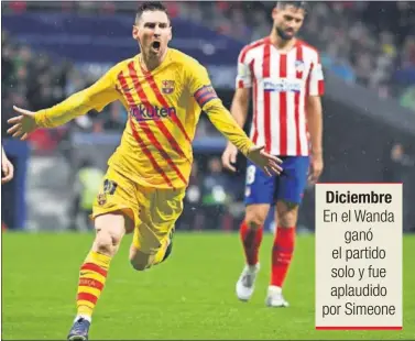  ??  ?? Lionel Messi celebra su gol en el Wanda el pasado mes de diciembre.