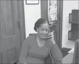  ?? COURTESY OF JAHANA HAYES ?? U.S. Rep. Jahana Hayes tweeted this photo of her answering a constituen­t’s call hours before the House approved articles of impeachmen­t against President Donald Trump.