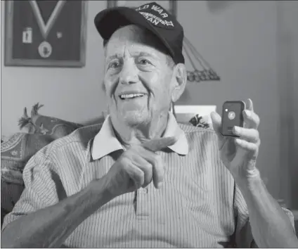  ??  ?? WWII HERO GETS TO STAY AT HOME: Pete Shaw has always been sharp as a tack, but when the minor falls, shuffling steps and difficulty with everyday tasks started, sending Pete to a nursing home nearly became a reality. But that all changed, and Pete dodged the nursing home when his daughter-in-law found this number (1-800-848-9092 EXT: FHHW383) and got him a tiny new medical alert device that instantly connects him to help whenever and wherever he needs it with no monthly bills ever.