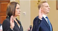  ??  ?? Former Russia analyst Fiona Hill, and US diplomat in Ukraine David Holmes testify during an impeachmen­t hearing of US President
