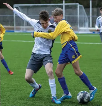  ?? Photo by Domnick Walsh / Eye Focus ?? Oscar Donegan, Kerry in action against Damian Murphy, South Tipperary during their Inter League Under 15 clash at Mounthawk Park last week