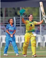  ?? — PTI ?? Aussie opener Nicole Bolton celebrates her century against India on Monday.