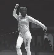  ?? LO PING FAI USA TODAY NETWORK ?? Volpi Alice of Italy celebrates during the women’s senior foil team final against France at the 2024 FIE Foil World Cup on May 4, 2024.