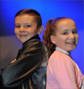  ??  ?? Bobbie Gamble and Caragh Mailley who played ‘Danny and Sandy’ in the Camp Rydell Musical Summer Camp’s production of “Rydell High” held in An Táin.