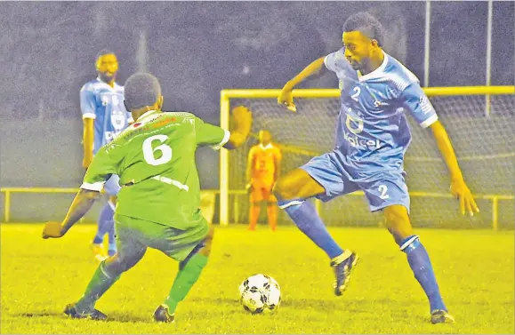  ?? Picture: REINAL CHAND ?? Lautoka’s Epeli Leiroti controls possession against Nadi’s Eneriko Matau during their match in the Digicel Premier League at Prince Charles Park in Nadi on Wednesday night.