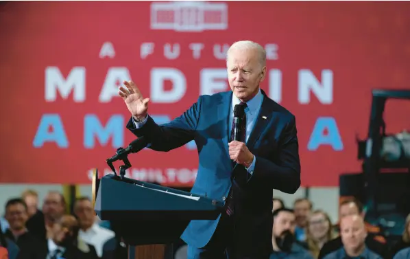  ?? ANDREW HARNIK/AP ?? President Biden told donors he thinks Democrats can pick up at least four Senate seats in November.