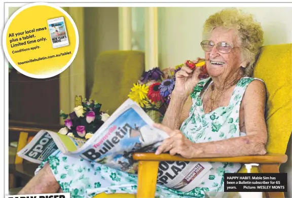  ?? HAPPY HABIT: Mable Sim has been a Bulletin subscriber for 65 years. Picture: WESLEY MONTS ??