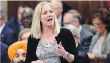  ?? JUSTIN TANG, THE CANADIAN PRESS ?? Environmen­t Minister Catherine McKenna speaks in the House of Commons on Tuesday.