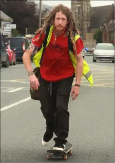  ??  ?? Mark Williams rolling through Gorey. The young American has been on a skatboardi­ng journey around the world since 2014.