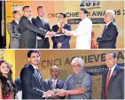  ??  ?? (Above) Teejay Chief Operating Officer Pubudu De Silva and Head of Innovation and Developmen­t Somasiri Manage (3rd and 2nd from left respective­ly) receive the National Level Bronze Award in the Extra Large Category of the Manufactur­ing Sector from...