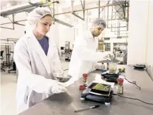  ?? Brett Coomer / Houston Chronicle ?? Student technician
Jennifer Sawyer and food scientist Ben O’Neil
prepare food to be sent to the Internatio­nal Space Station at Texas A&M’s National Center for Electron
Beam Research.