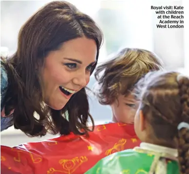  ??  ?? Royal visit: Kate with children at the Reach Academy in West London
